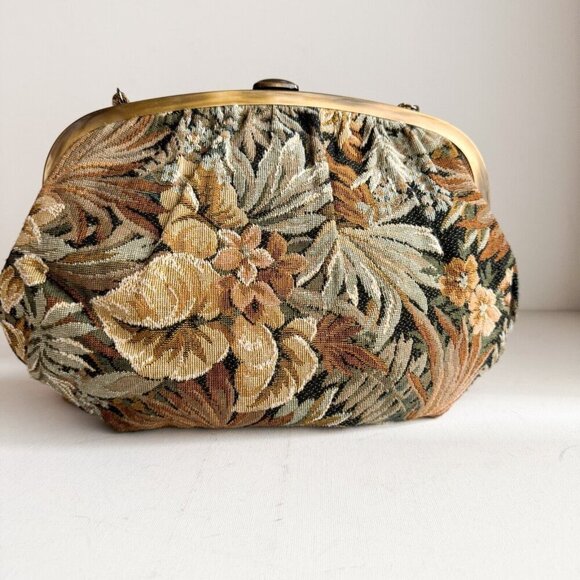 Vintage Grandma Floral Leaf Couch Print Tapestry Oval Bag - Picture 5 of 9